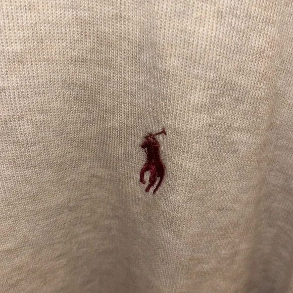 Ralph Lauren Quarter Zip Maroon Red Iconic RL Logo Medium Estate Rib Tan Crème